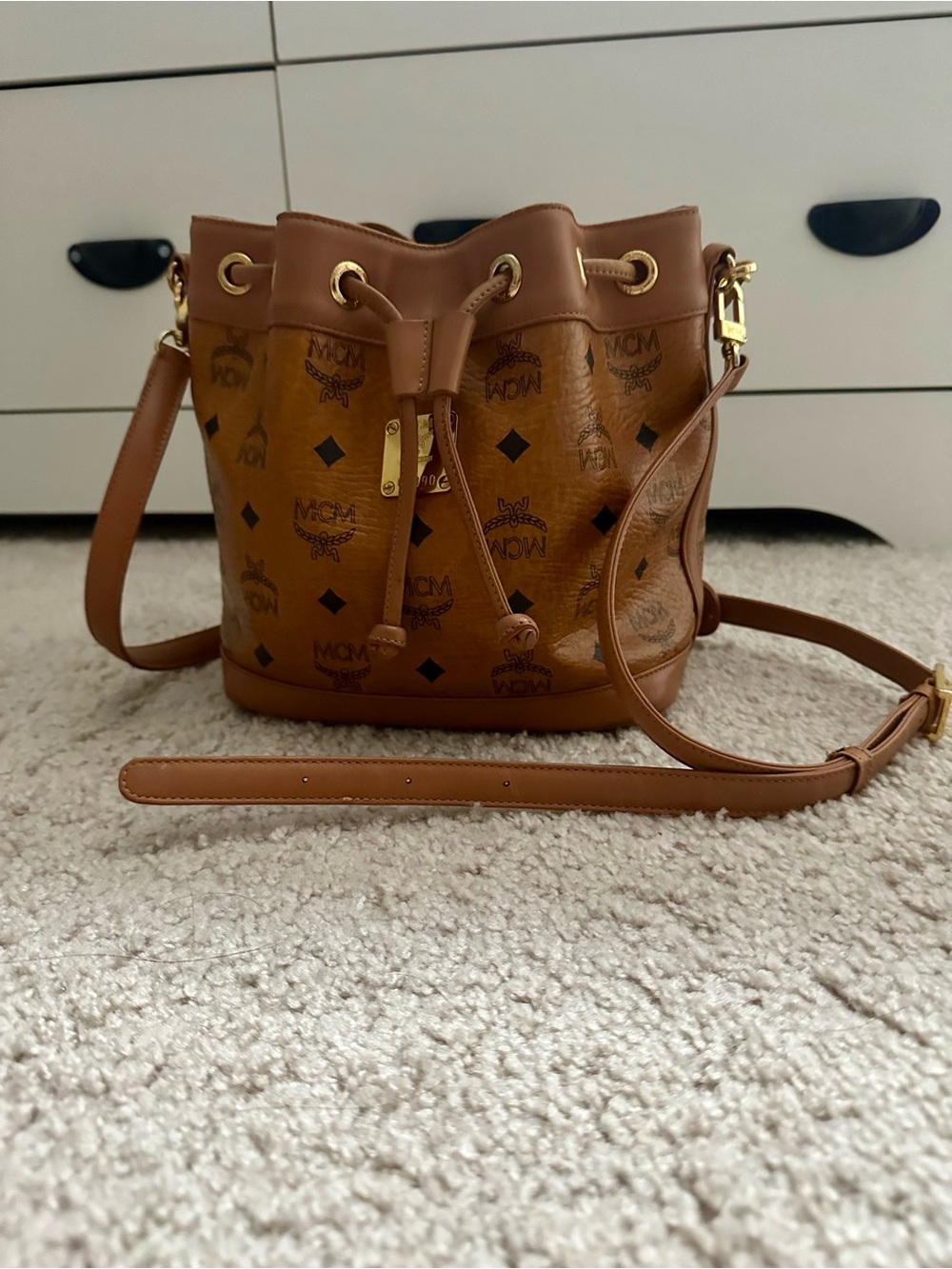 MCM cognac mini bucket sling bag - Picture 2 of 8
